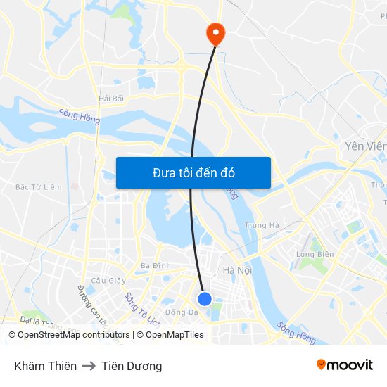 Khâm Thiên to Tiên Dương map