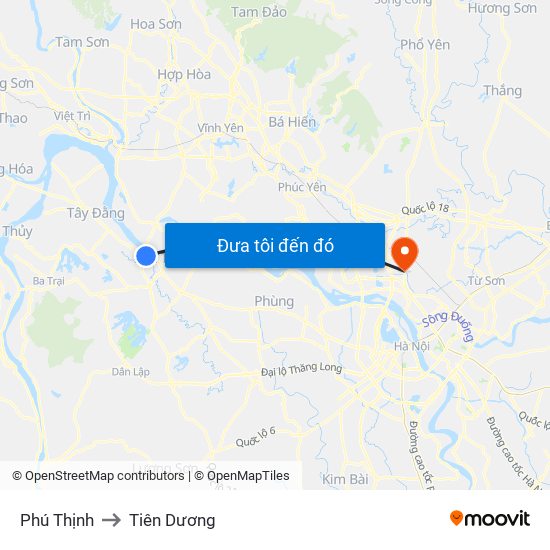 Phú Thịnh to Tiên Dương map