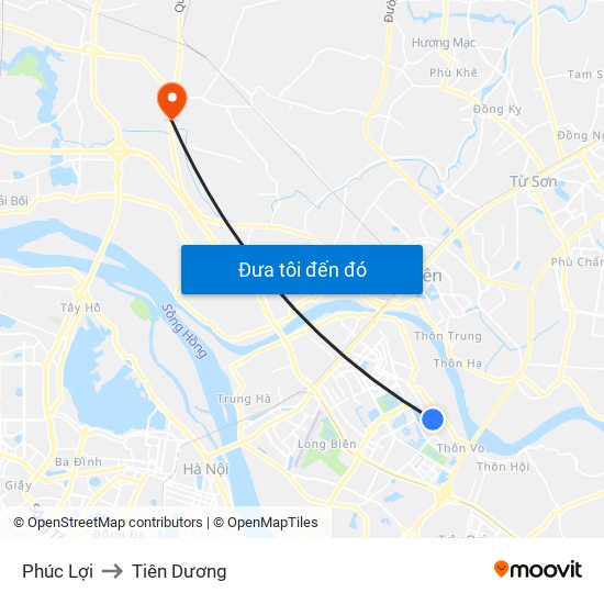 Phúc Lợi to Tiên Dương map