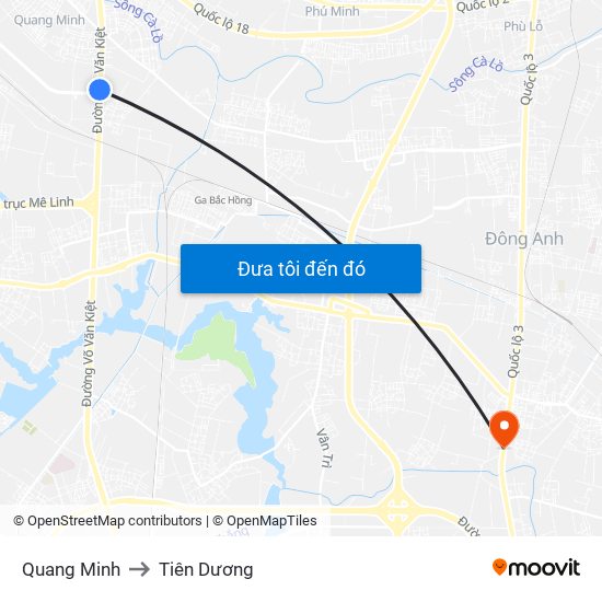 Quang Minh to Tiên Dương map