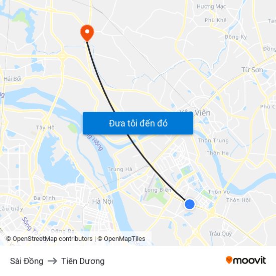 Sài Đồng to Tiên Dương map