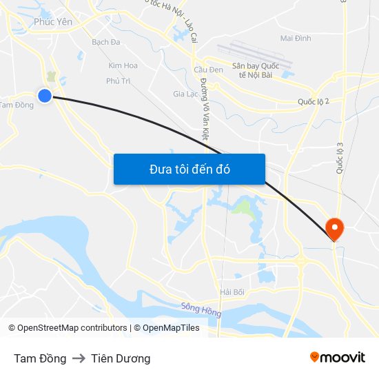 Tam Đồng to Tiên Dương map