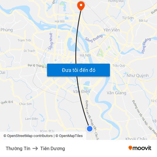 Thường Tín to Tiên Dương map