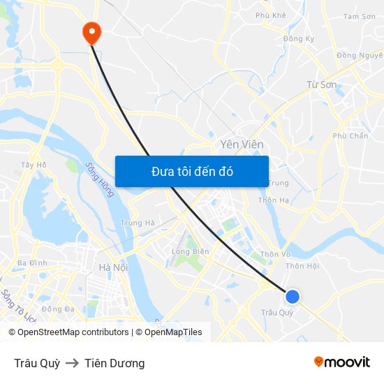 Trâu Quỳ to Tiên Dương map