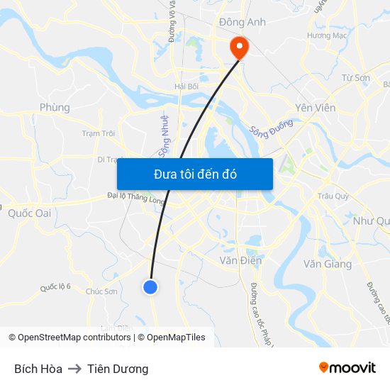 Bích Hòa to Tiên Dương map
