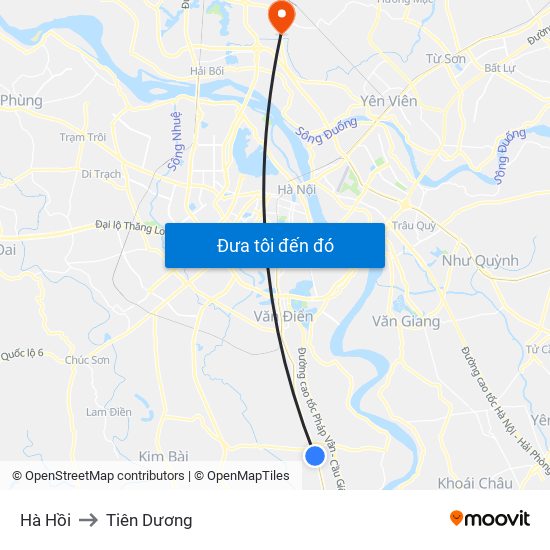 Hà Hồi to Tiên Dương map