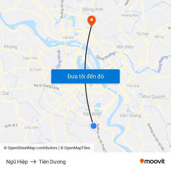 Ngũ Hiệp to Tiên Dương map