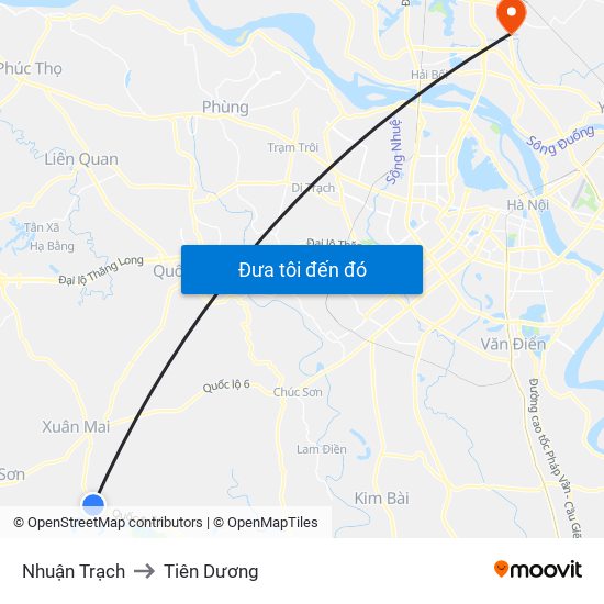 Nhuận Trạch to Tiên Dương map