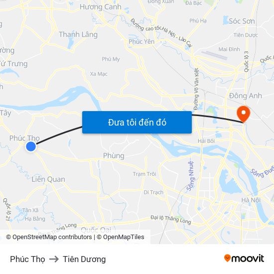 Phúc Thọ to Tiên Dương map
