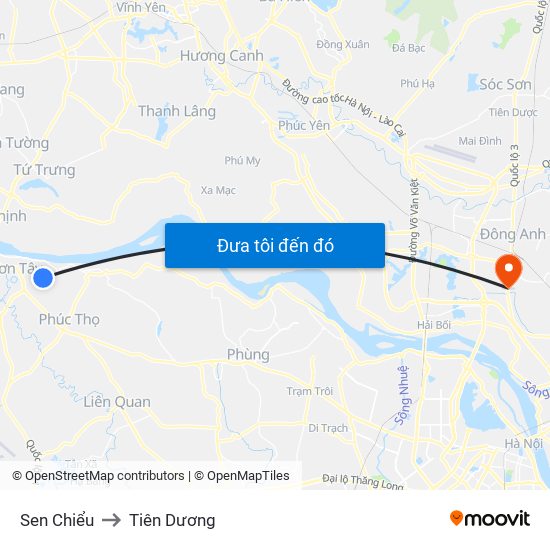 Sen Chiểu to Tiên Dương map