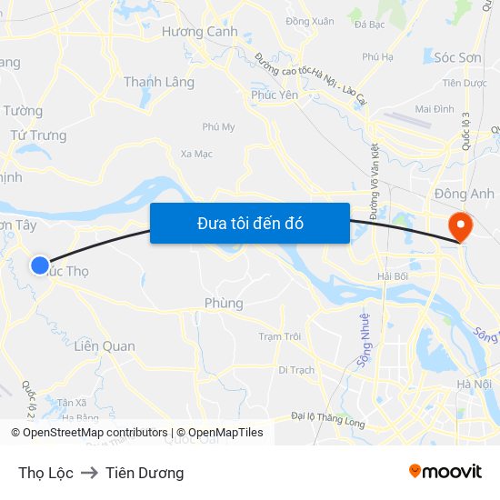 Thọ Lộc to Tiên Dương map
