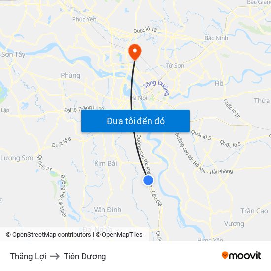 Thắng Lợi to Tiên Dương map