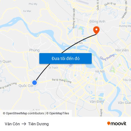 Vân Côn to Tiên Dương map