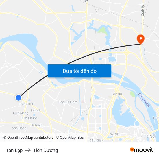 Tân Lập to Tiên Dương map