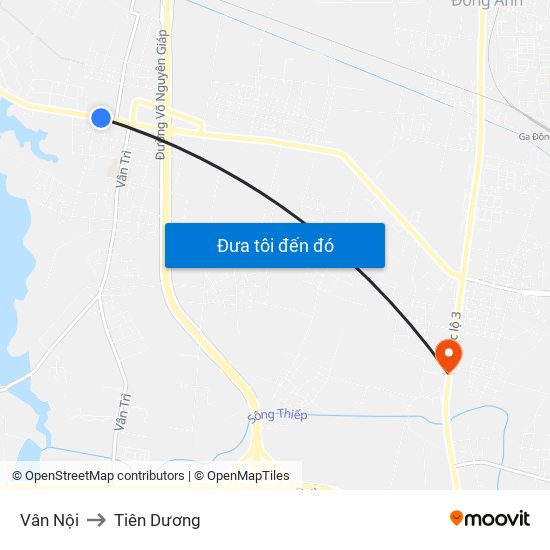 Vân Nội to Tiên Dương map