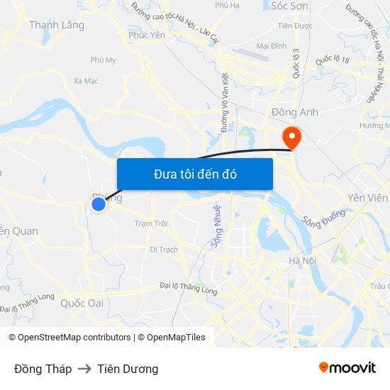 Đồng Tháp to Tiên Dương map