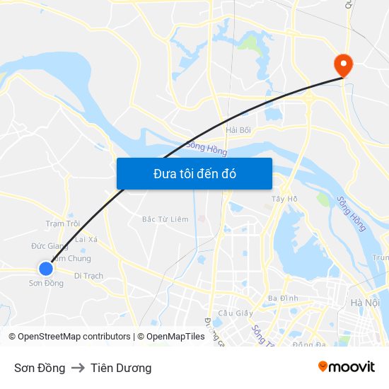 Sơn Đồng to Tiên Dương map