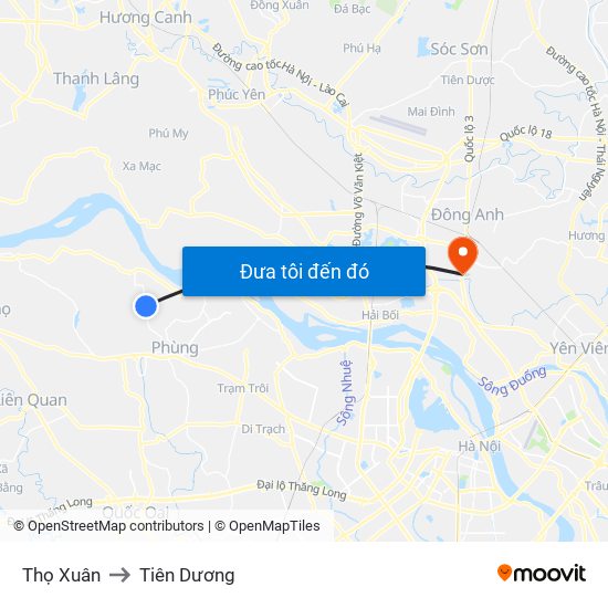 Thọ Xuân to Tiên Dương map
