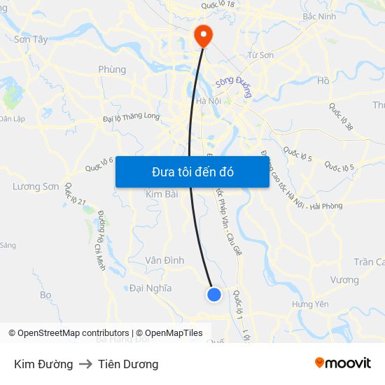 Kim Đường to Tiên Dương map