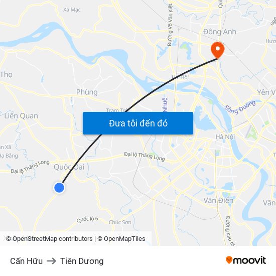 Cấn Hữu to Tiên Dương map