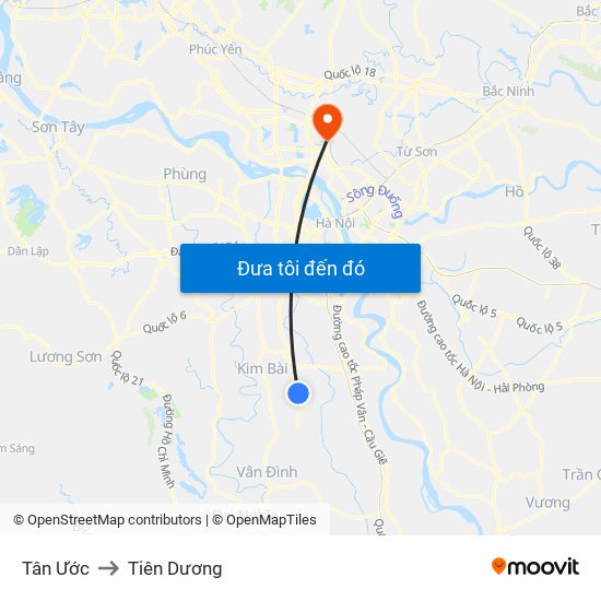 Tân Ước to Tiên Dương map