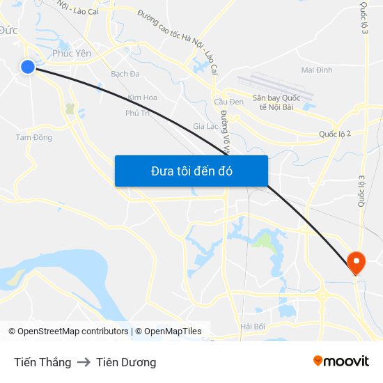 Tiến Thắng to Tiên Dương map