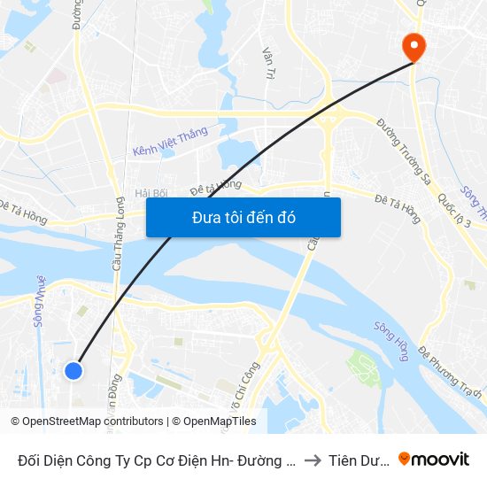 Đối Diện Công Ty Cp Cơ Điện Hn- Đường Đức Thắng to Tiên Dương map