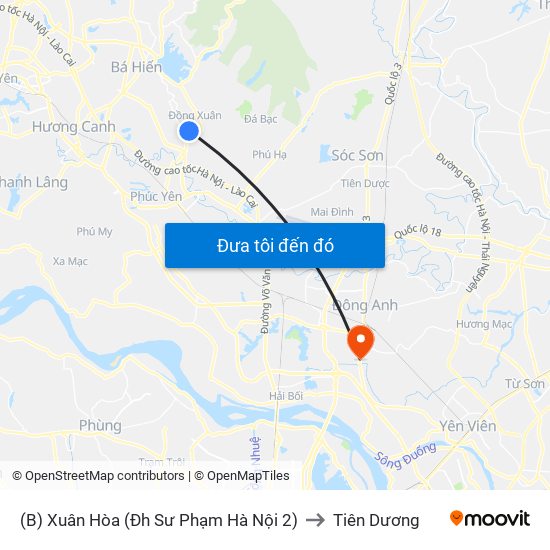 (B) Xuân Hòa (Đh Sư Phạm Hà Nội 2) to Tiên Dương map