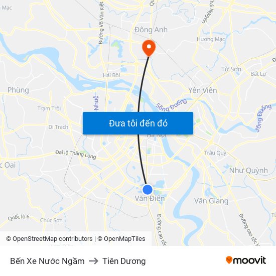 Bến Xe Nước Ngầm to Tiên Dương map