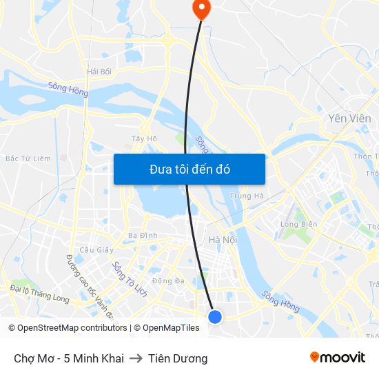 Chợ Mơ - 5 Minh Khai to Tiên Dương map