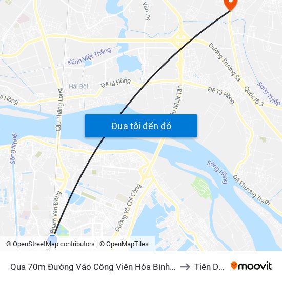 Qua 70m Đường Vào Công Viên Hòa Bình - Phạm Văn Đồng to Tiên Dương map