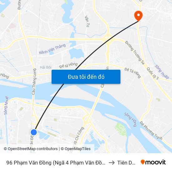 96 Phạm Văn Đồng (Ngã 4 Phạm Văn Đồng - Xuân Đỉnh) to Tiên Dương map