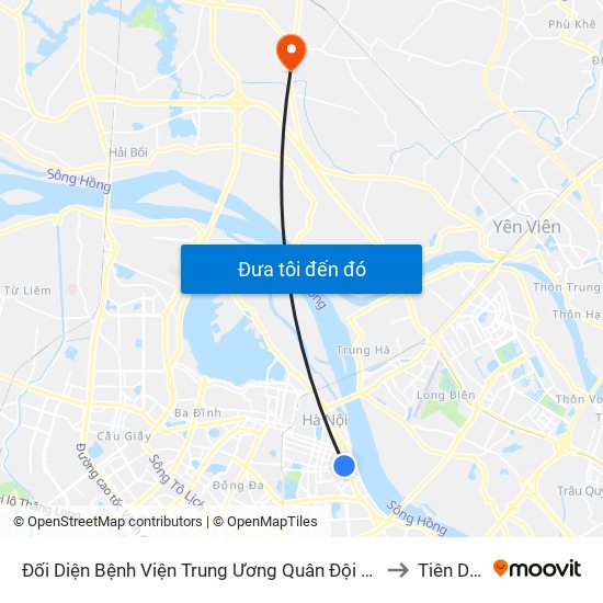 Đối Diện Bệnh Viện Trung Ương Quân Đội 108 - Trần Hưng Đạo to Tiên Dương map