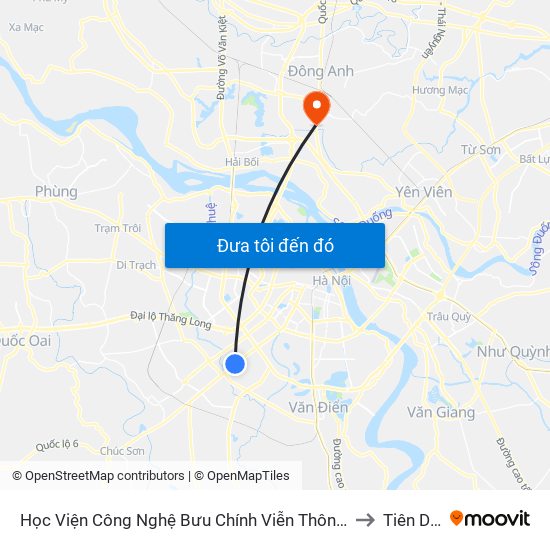 Học Viện Công Nghệ Bưu Chính Viễn Thông - Trần Phú (Hà Đông) to Tiên Dương map