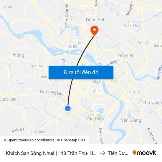 Khách Sạn Sông Nhuệ (148 Trần Phú- Hà Đông) to Tiên Dương map