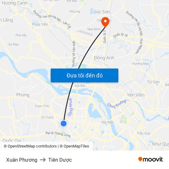 Xuân Phương to Tiên Dược map