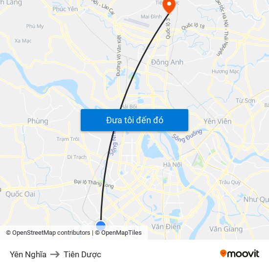 Yên Nghĩa to Tiên Dược map