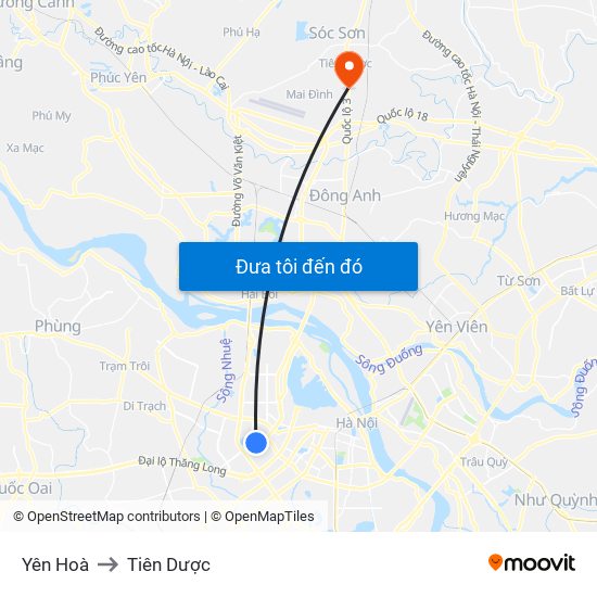 Yên Hoà to Tiên Dược map