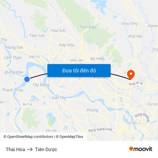 Thái Hòa to Tiên Dược map