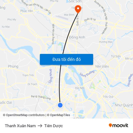 Thanh Xuân Nam to Tiên Dược map