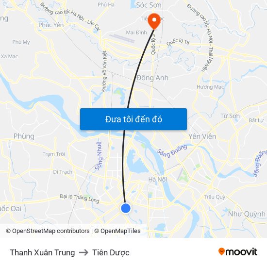 Thanh Xuân Trung to Tiên Dược map