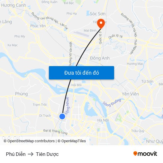 Phú Diễn to Tiên Dược map
