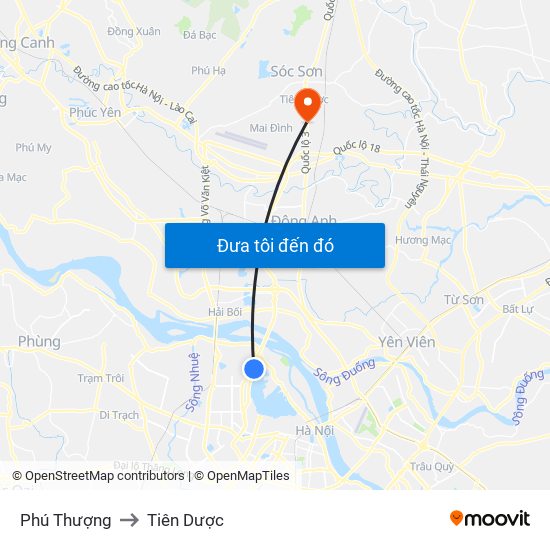 Phú Thượng to Tiên Dược map