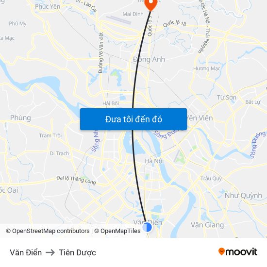 Văn Điển to Tiên Dược map