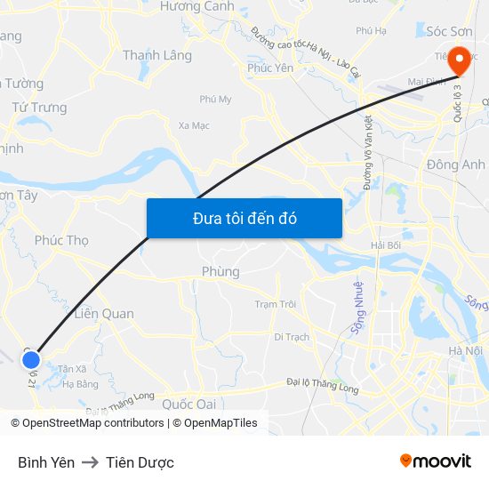 Bình Yên to Tiên Dược map