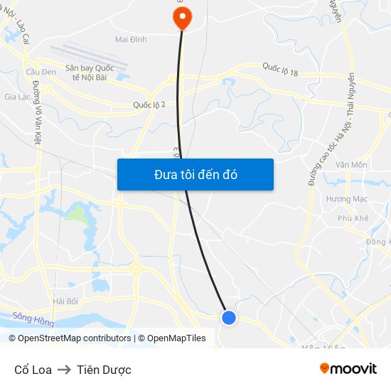 Cổ Loa to Tiên Dược map