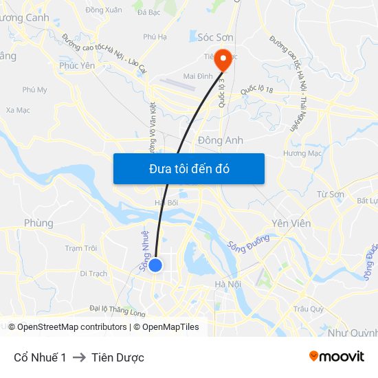 Cổ Nhuế 1 to Tiên Dược map