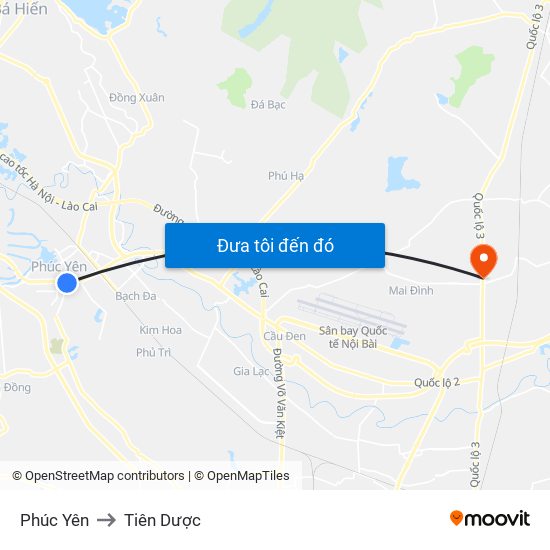 Phúc Yên to Tiên Dược map
