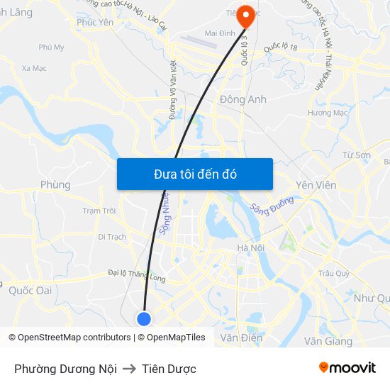 Phường Dương Nội to Tiên Dược map