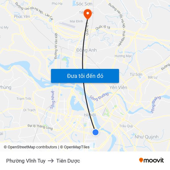 Phường Vĩnh Tuy to Tiên Dược map